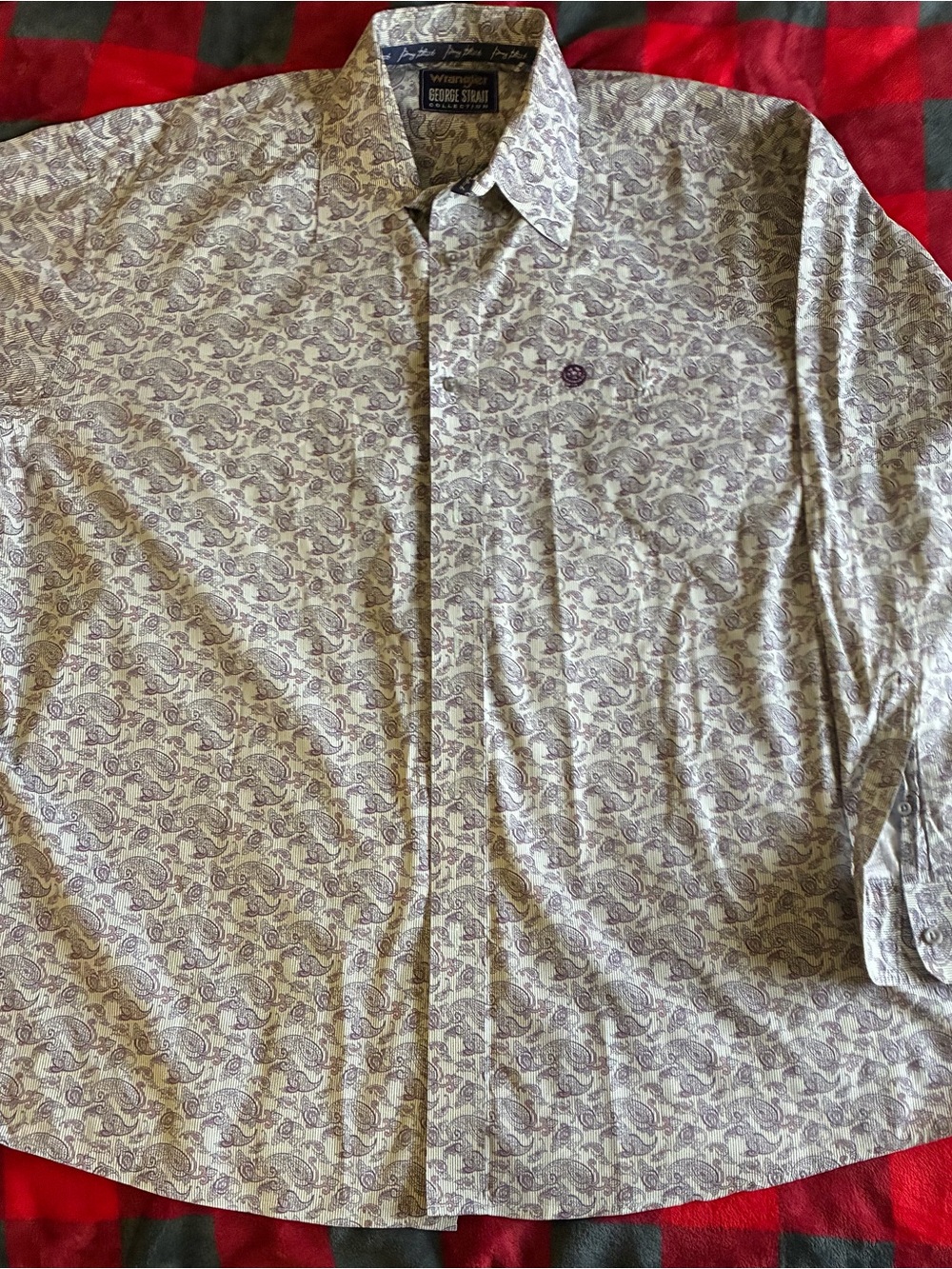 Wrangler George Strait White Shirt with Purple Paisley Print
